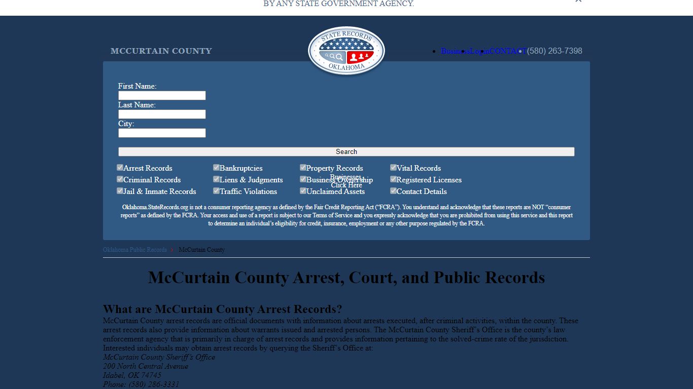 McCurtain County Arrest, Court, and Public Records